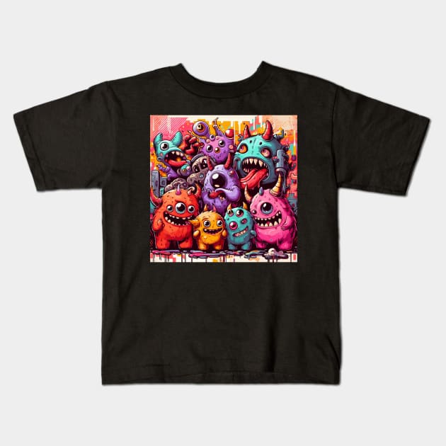 Street art cute monsters pattern Kids T-Shirt by TomFrontierArt